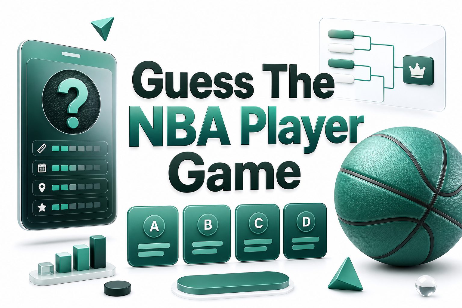 Basketball player guessing game screen with NBA-themed clues and silhouette