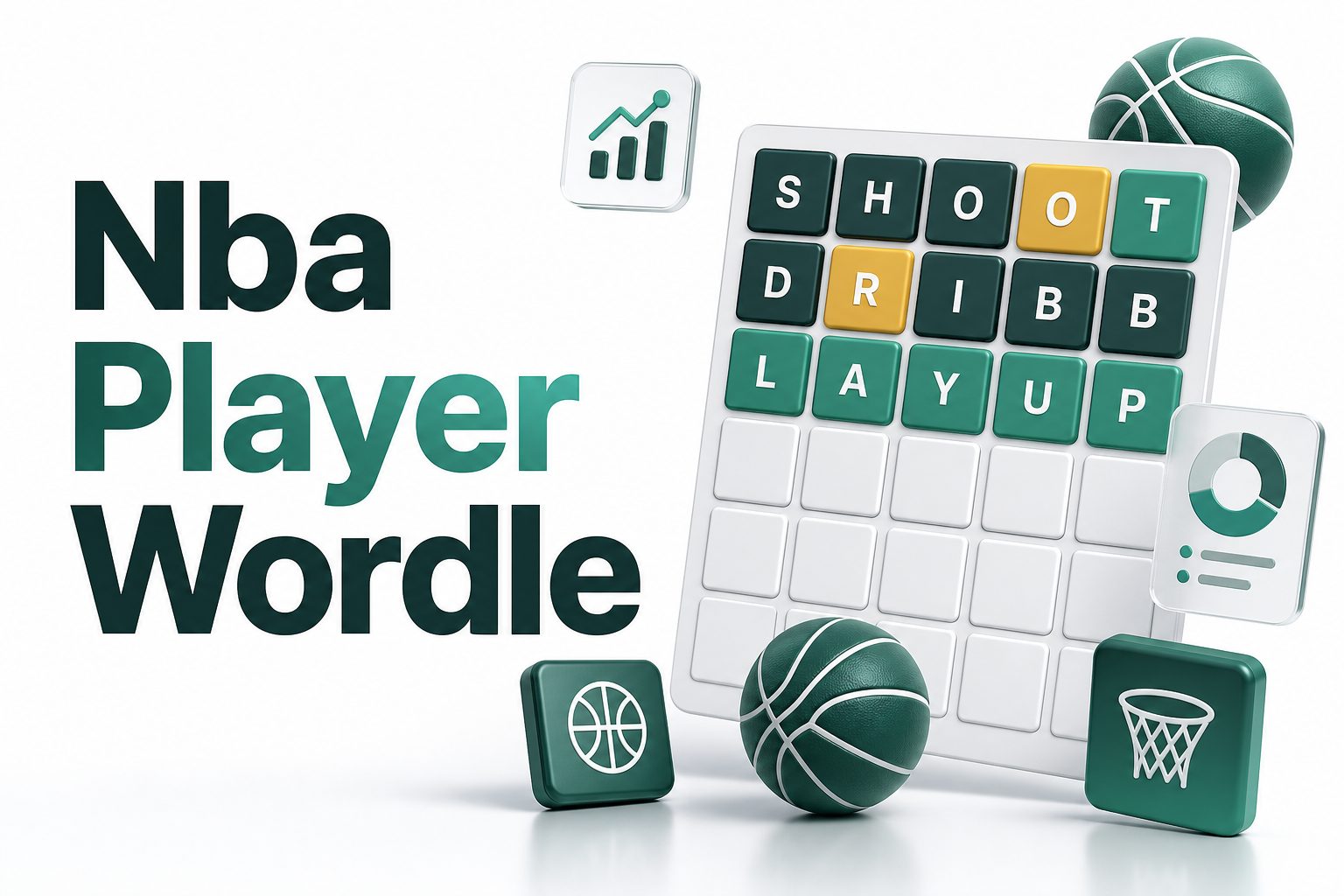 nba-player-wordle Basketball word puzzle with NBA player names on a court-themed background